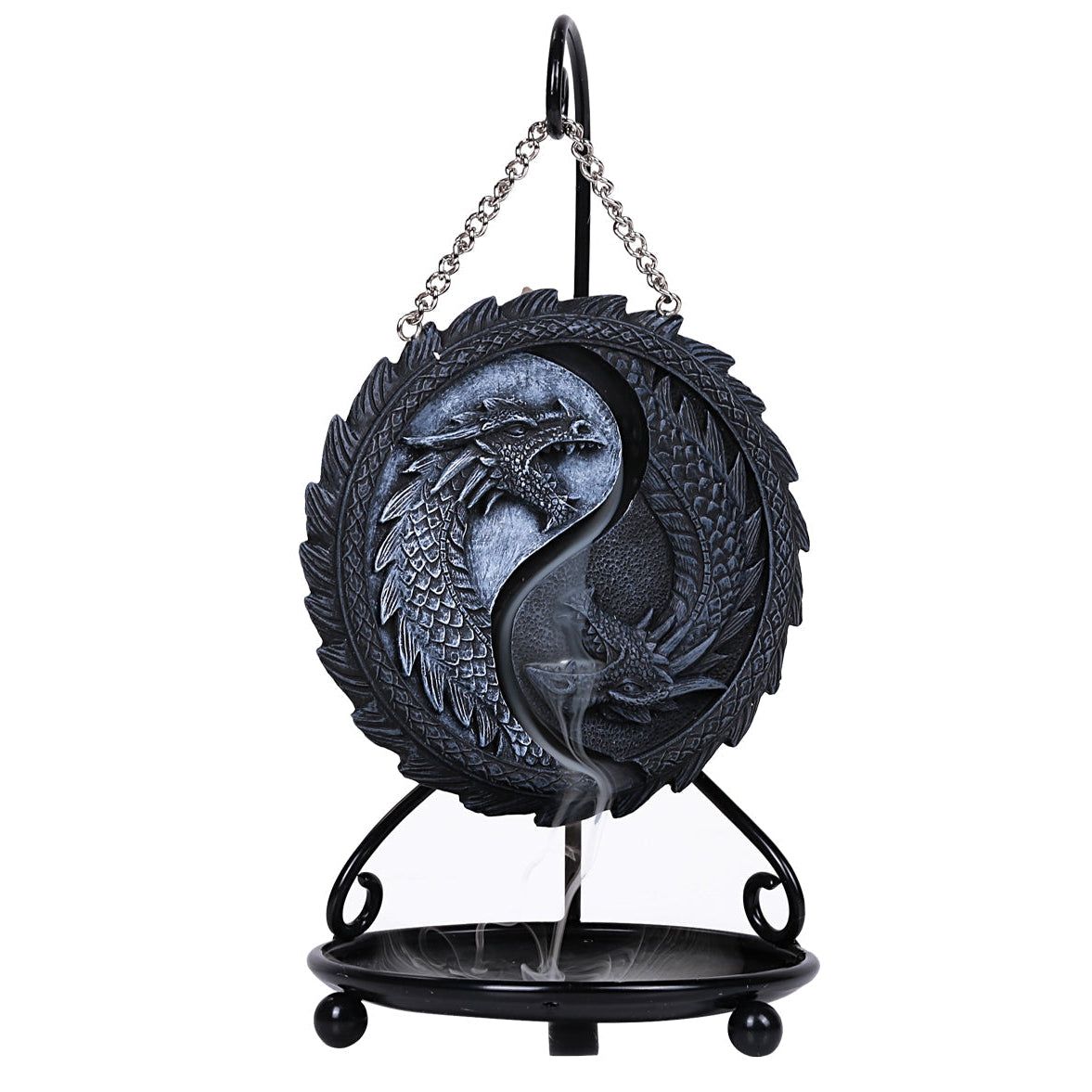 9.25&quot; Hanging Double Dragon Backflow Incense Burner, SKU PG-12780, UPC 700317047278