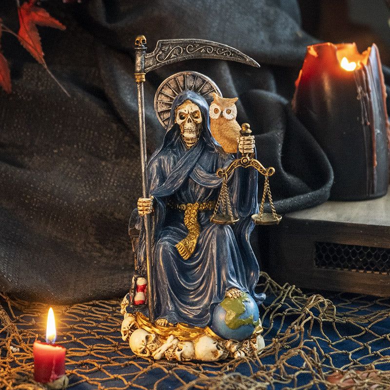 9&quot; Santa Muerte Sitting Blue Statue, SKU PG-15247, UPC 700317245995