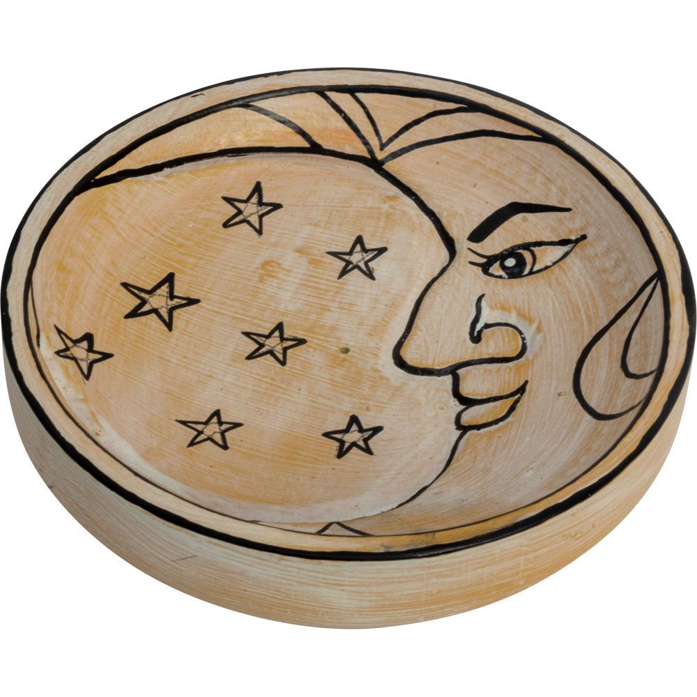 4.5&quot; Wood Incense Holder - White Washed - Celestial Moon, SKU KH-89694, UPC 700317122524