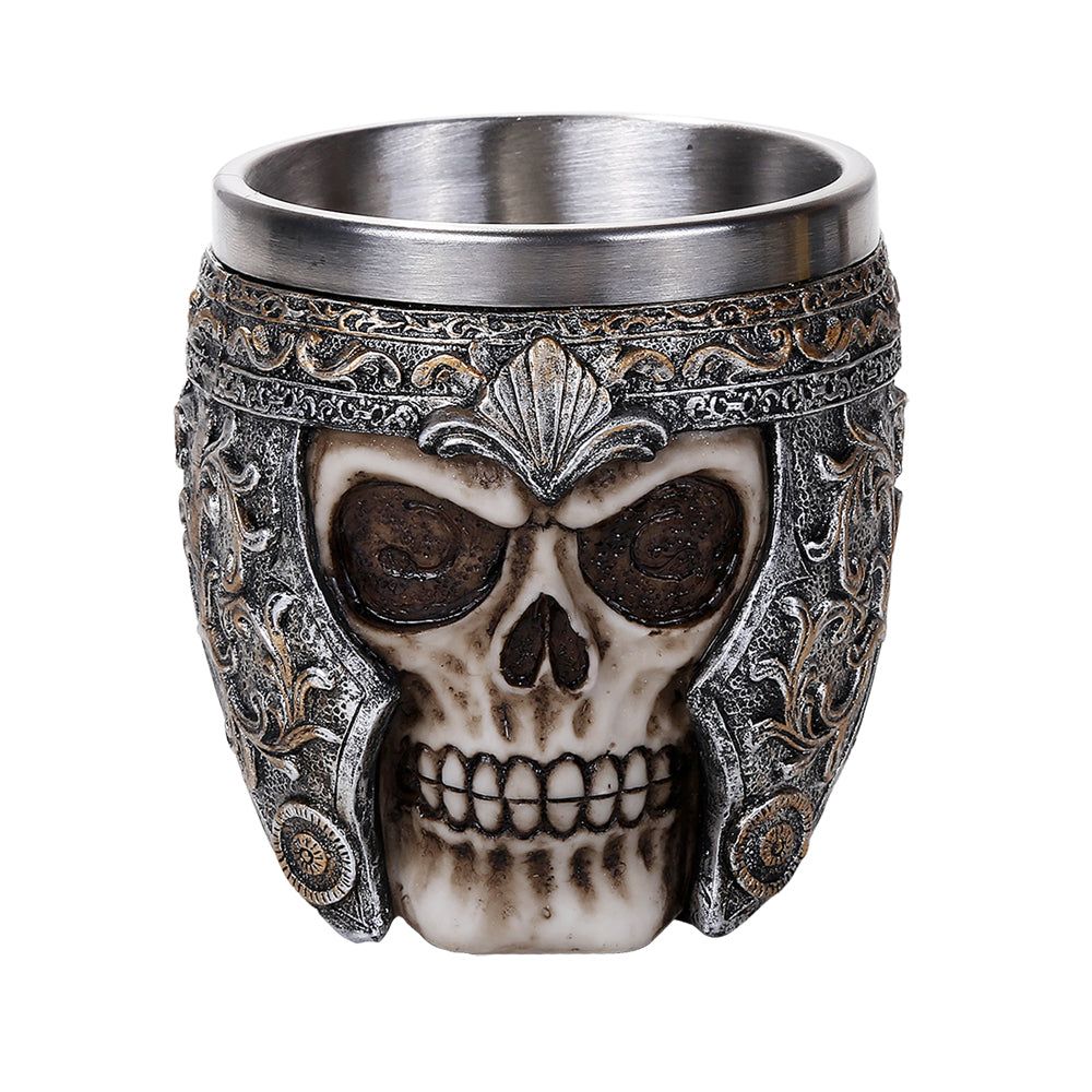 3.25&quot; Stainless Steel Resin Mug - Armoured Skull, SKU PG-12516, UPC 700317072096