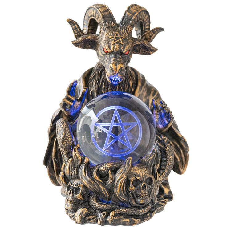 6.25&quot; Baphomet Sabbatic Goat Statue with 3D LED Gazing Ball, SKU PG-13937, UPC 700317024071