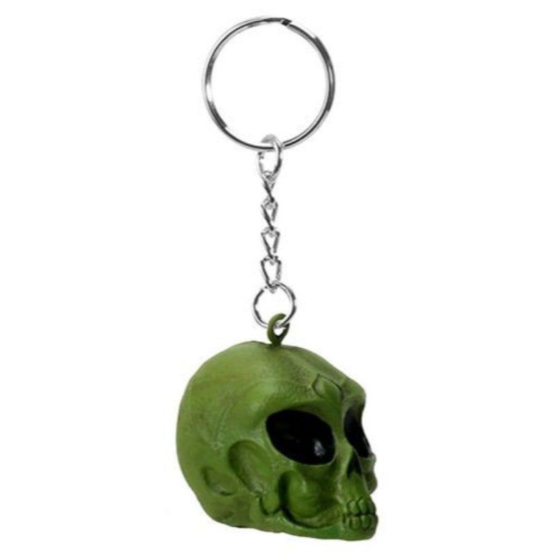 1.25&quot; Green Alien Skull Key Chain, SKU PG-Y8402-D12, UPC 700317073956