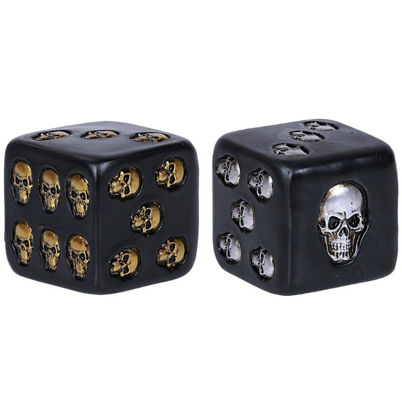 Black &amp; Gold, Silver Skull Dice (Set of 2), SKU PG-12861, UPC 700317120926