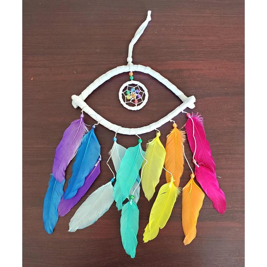 6&quot; Dream Catcher - Rainbow Feather Evil Eye, SKU DC99, UPC 700317030881