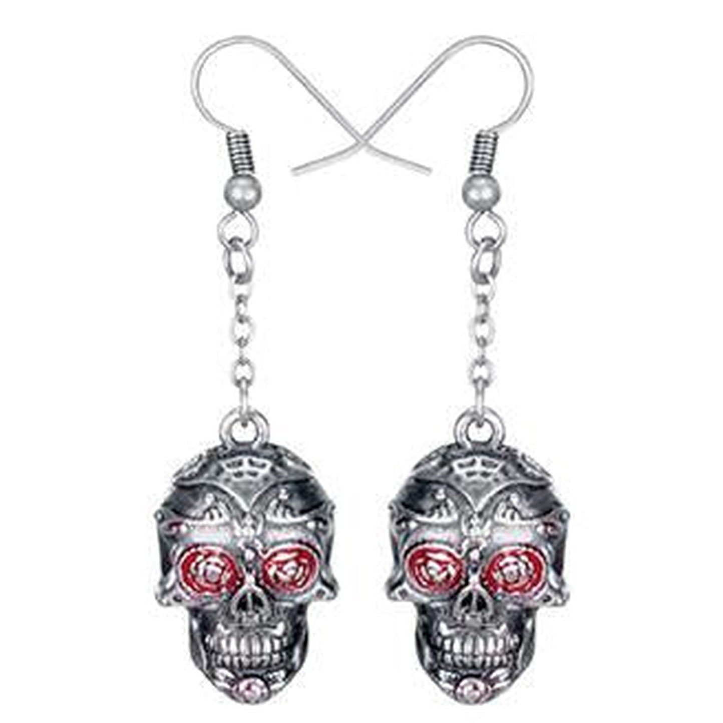 Day of the Dead Tattoo Skull Earrings, SKU PG-Y2973, UPC 6016014970981