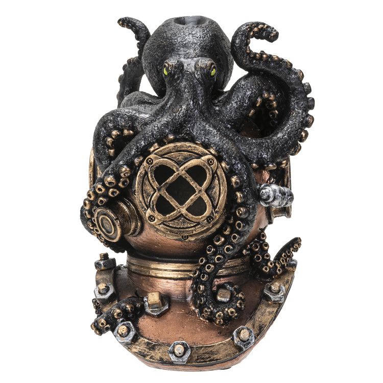 7&quot; Kraken on Divers Helmet Backflow Incense Burner, SKU PG-14334, UPC 700317049982