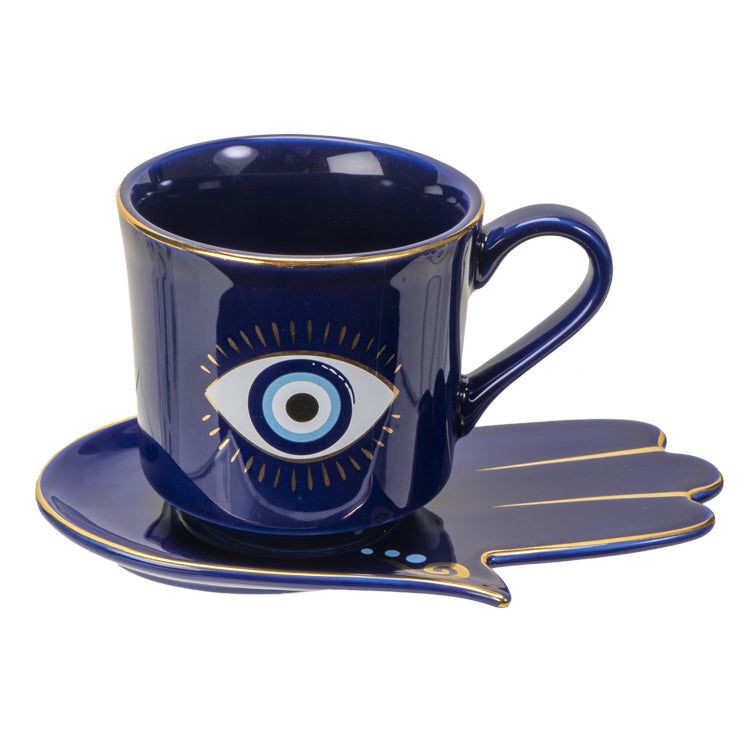 18 oz Ceramic Mug and Saucer Set - Evil Eye Blue, SKU PG-15300, UPC 700317127192