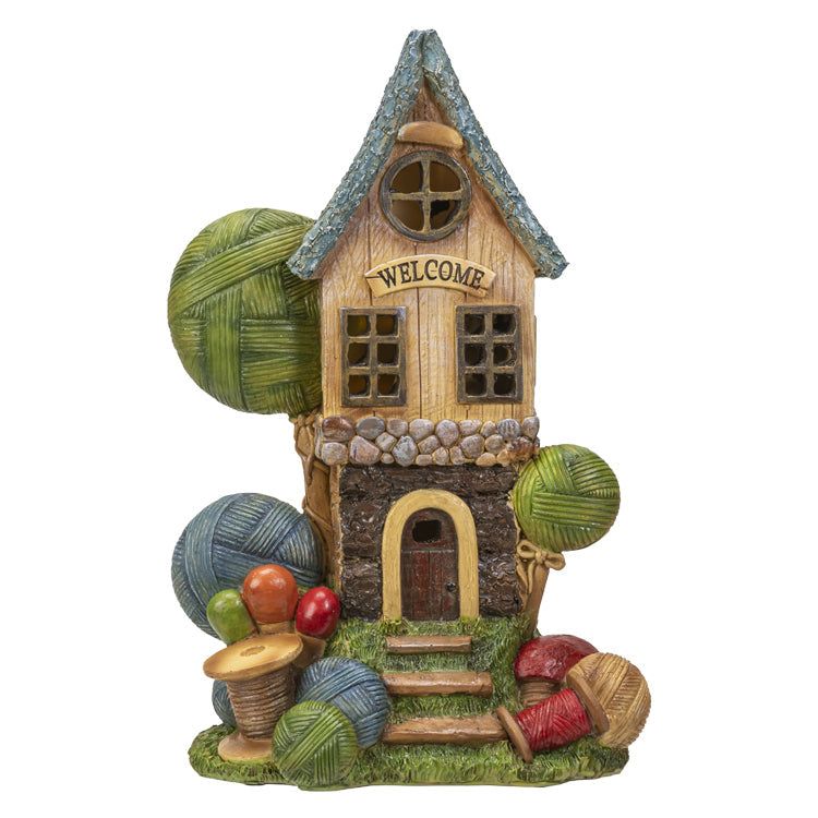 11.8&quot; Garden Home with LED Light Polyresin Statue, SKU PG-14762, UPC 700317036388