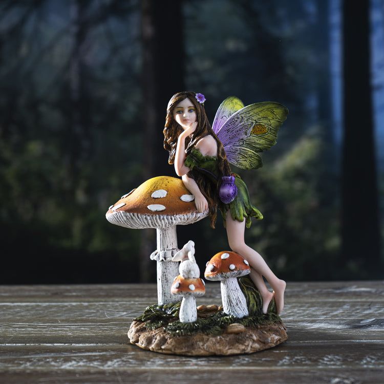 6&quot; Fairy Statue - Mushroom Fairy with Bunny, SKU PG-14316, UPC 700317124757