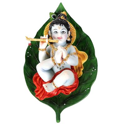 6.25&quot; Hindu Statue - Baby Krishna on Peepal Leaf (Colorful), SKU PG-12532, UPC 700317053668