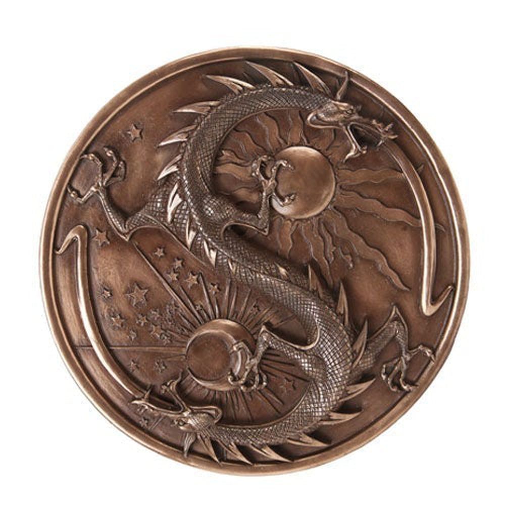 11&quot; Double Dragon Alchemy Wall Plaque Statue in Bronze, SKU PG-10724, UPC