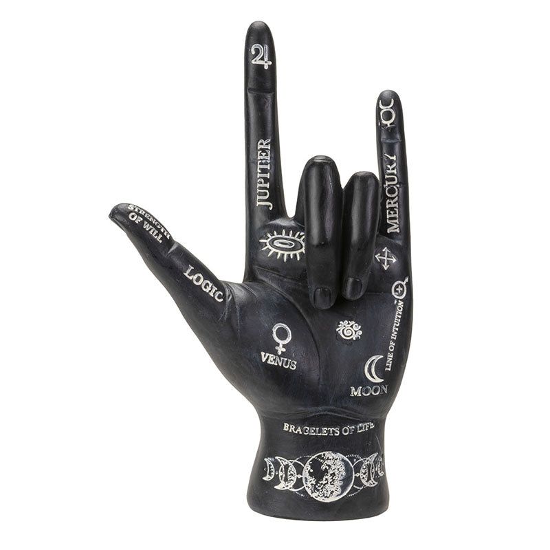 7.6&quot; Palmistry Hand Statue - Black Rock On, SKU PG-15071, UPC 700317072461