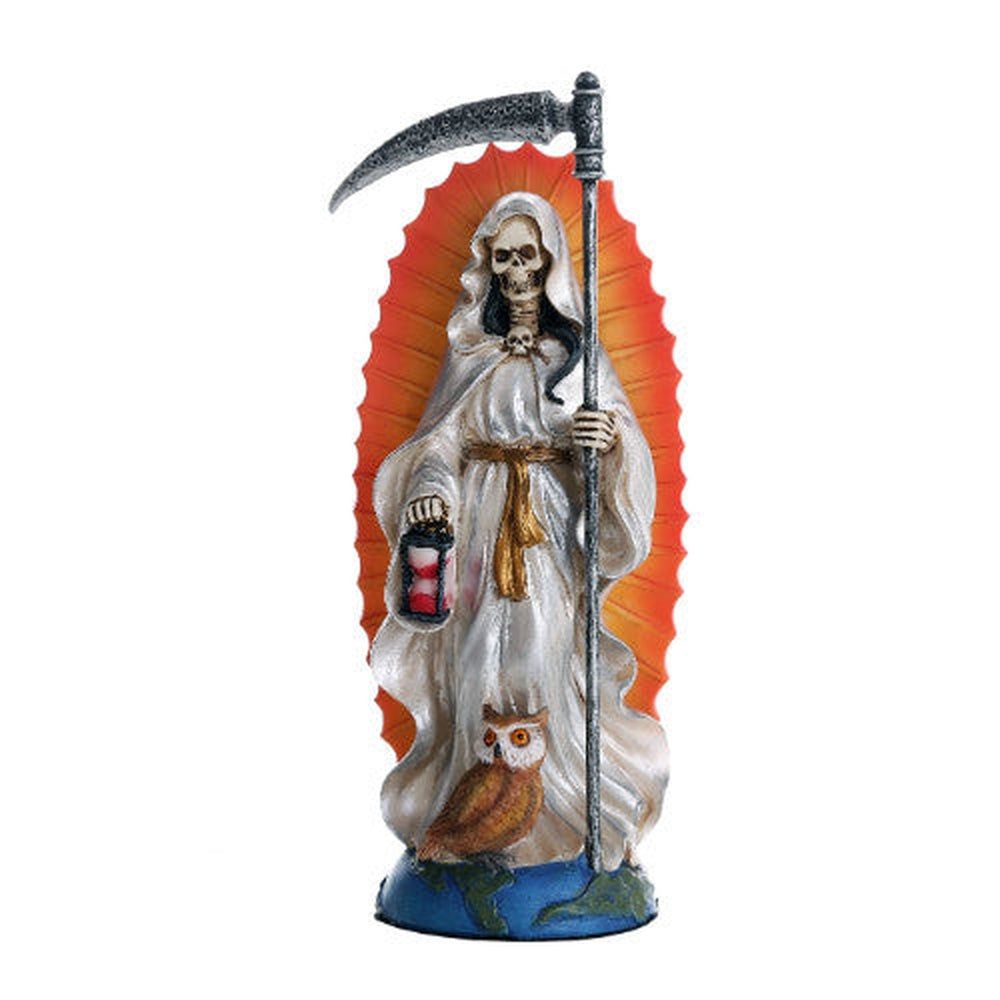 7.25&quot; Santa Muerte Skeleton Statue - White, SKU PG-11966, UPC 700317051558