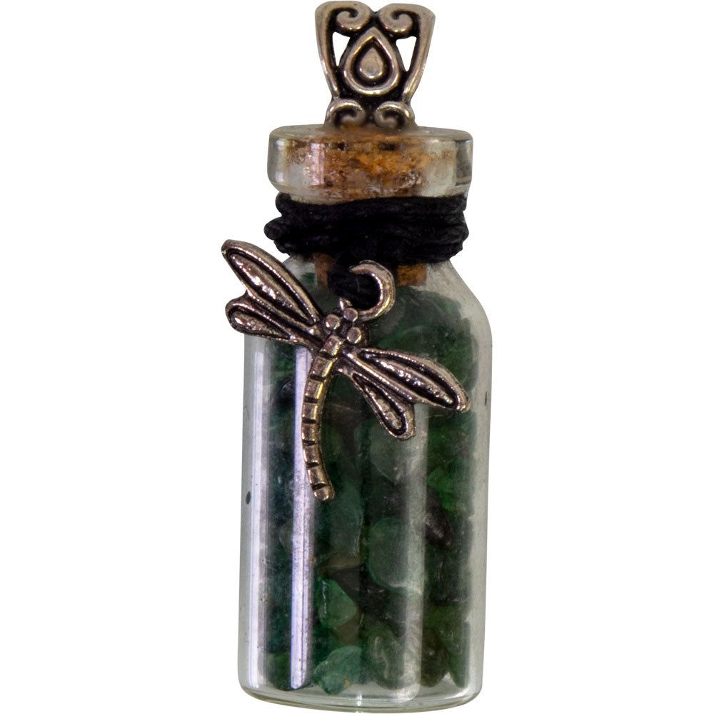 1.75&quot; Gemstone Chip Bottle Necklace - Green Aventurine with Dragonfly, SKU KH-99422, UPC 7003170675…