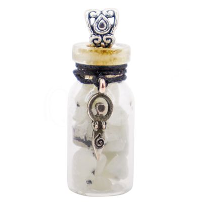 1.75&quot; Gemstone Chip Bottle Necklace - Rainbow Moonstone with Goddess, SKU KH-99421, UPC 700317030171