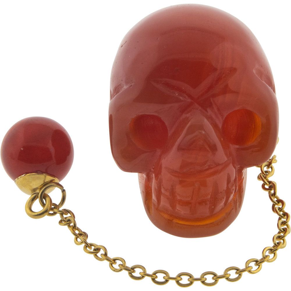 Gemstone Skull Pendulum - Carnelian, SKU KH-61211, UPC 700317125105
