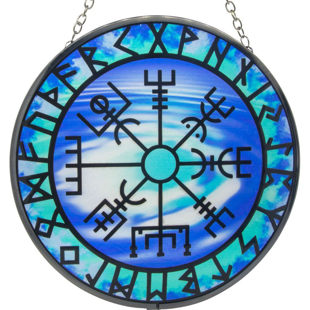 6&quot; Glass Suncatcher - Vegvisir with Runes, SKU KH-63081, UPC 700317068372