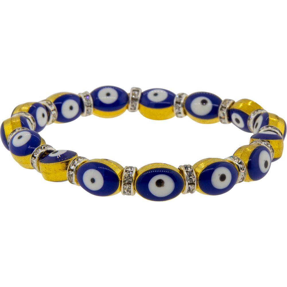 8 mm Elastic Bracelet - Evil Eye Protection - Gold, SKU KH-98822, UPC 700317066354