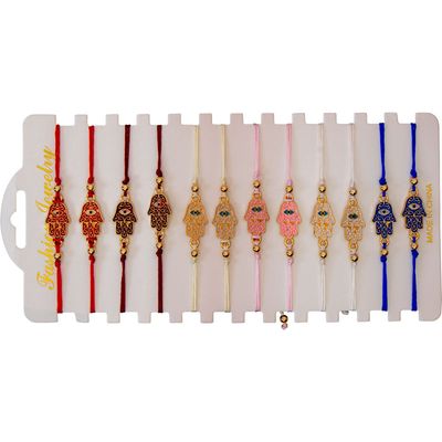 Evil Eye with Gems Adjustable Bracelets - Multi &amp; Gold (Assorted Pack of 12), SKU KH-98837, UPC 700…