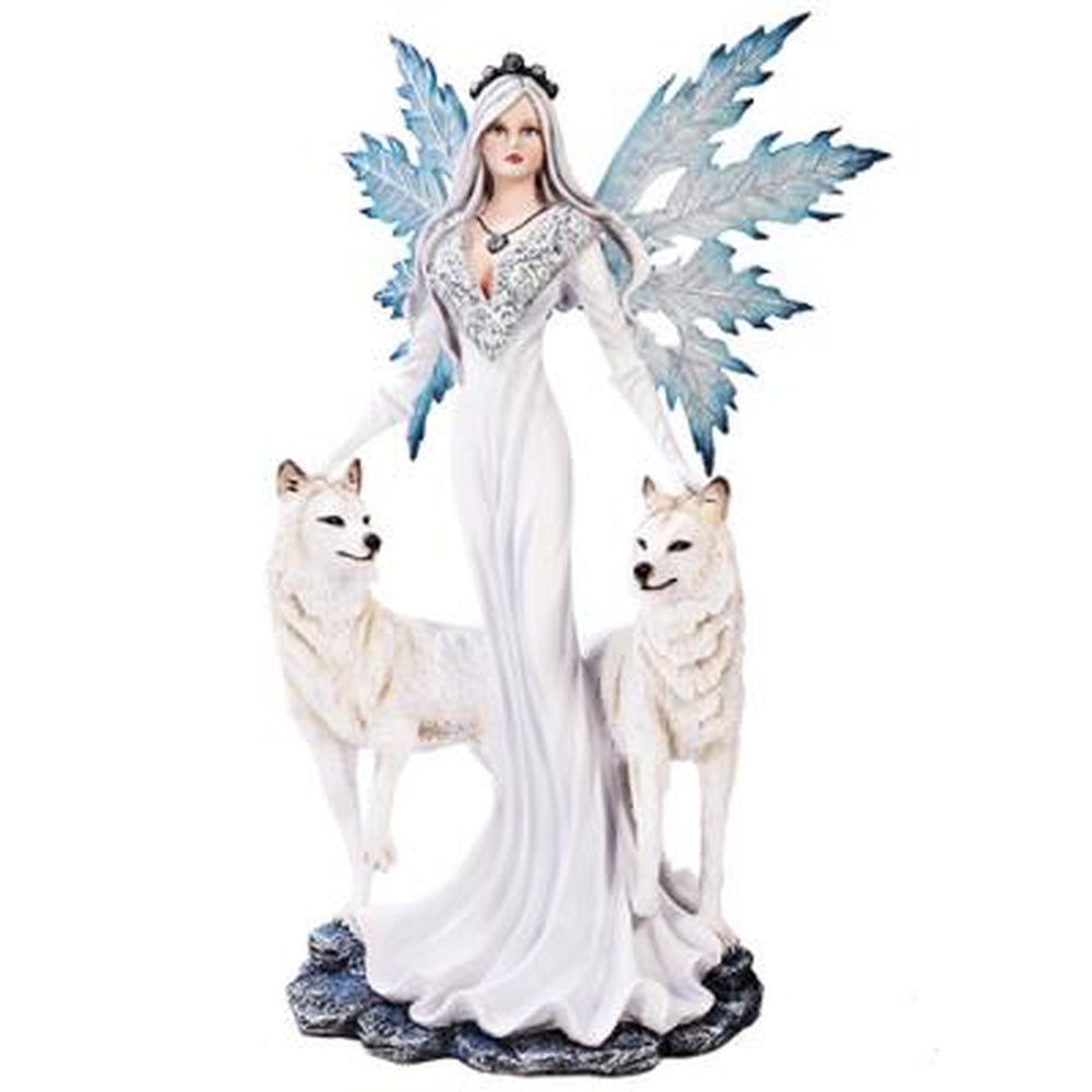 23.75&quot; Fairy Statue - Fairy with White Wolves, SKU PG-10977, UPC 700317297819