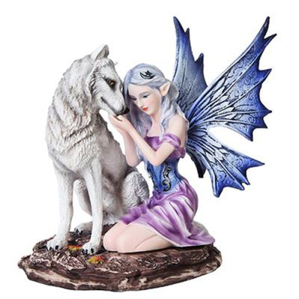 6.75&quot; Fairy Statue - Fairy with White Wolf, SKU PG-10544, UPC 700317078982