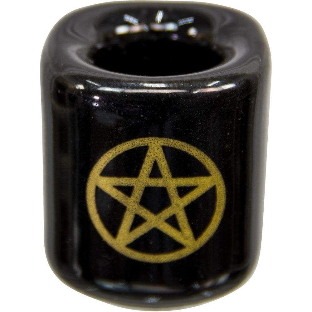 Ceramic Chime Candle Holder - Black with Gold Pentacle, SKU KH-03606-D5, UPC 700317022190