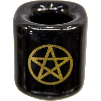 Ceramic Chime Candle Holder - Black with Gold Pentacle, SKU KH-03606-D5, UPC 700317022190