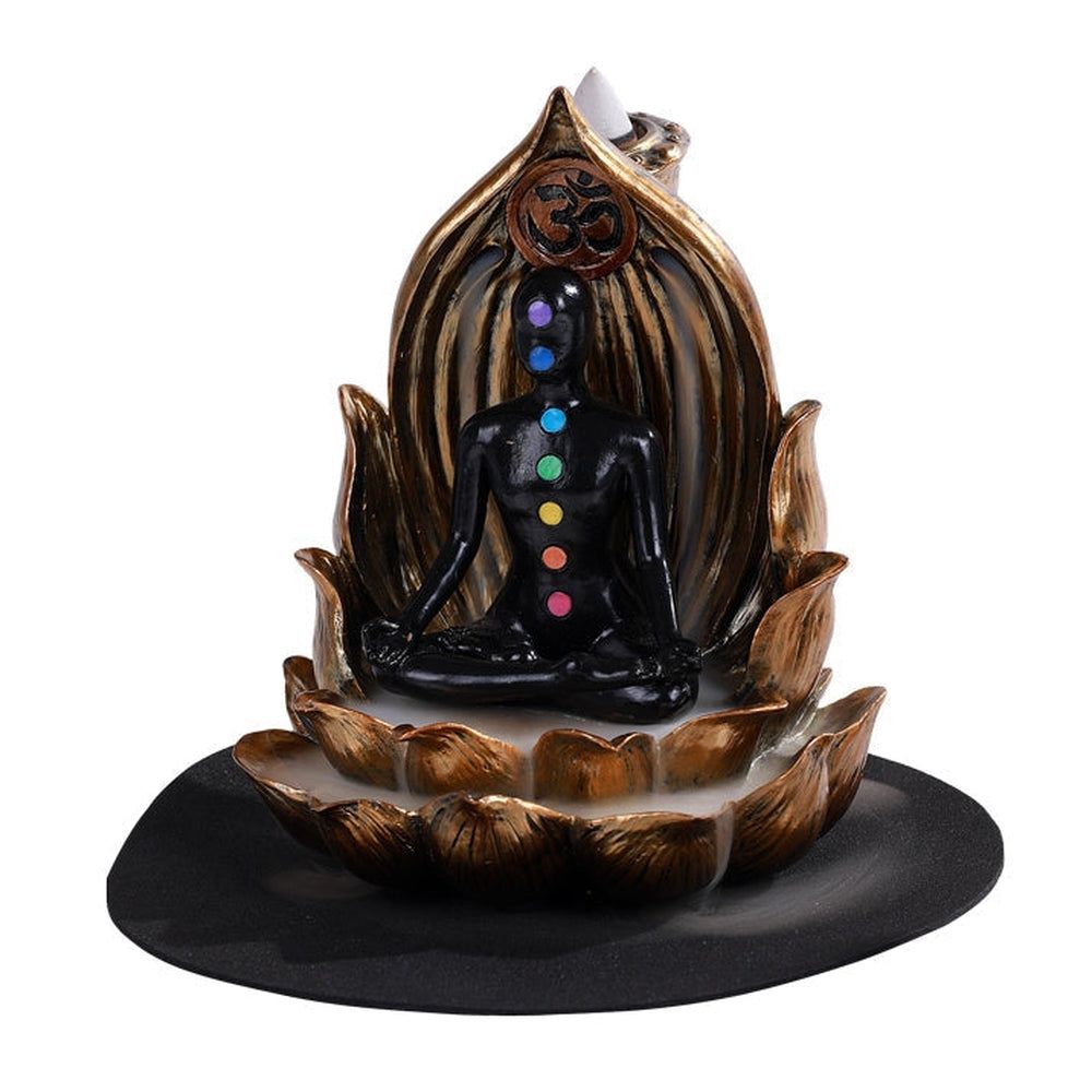 6&quot; Meditating Chakra Backflow Incense Burner, SKU PG-13430, UPC 700317047452