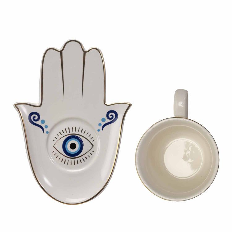 18 oz Ceramic Mug and Saucer Set - Evil Eye White, SKU PG-15299, UPC 700317127185