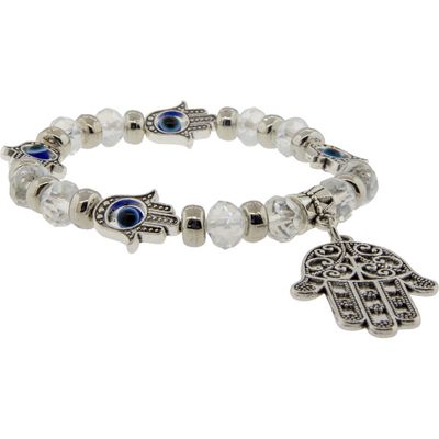 8 mm Elastic Bracelet - Evil Eye Protection - White with Charm, SKU KH-98831, UPC 700317066477