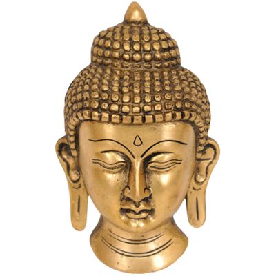 5.5&quot; Buddha Solid Brass Mask / Wall Hanging, SKU 656, UPC 6016013371352
