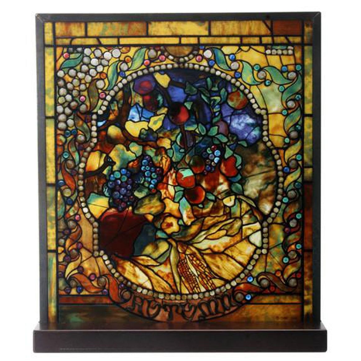 9.25&quot; x 8.25&quot; Tiffany Autumn Stained Glass Panel, SKU PG-Y8313, UPC 700317295174