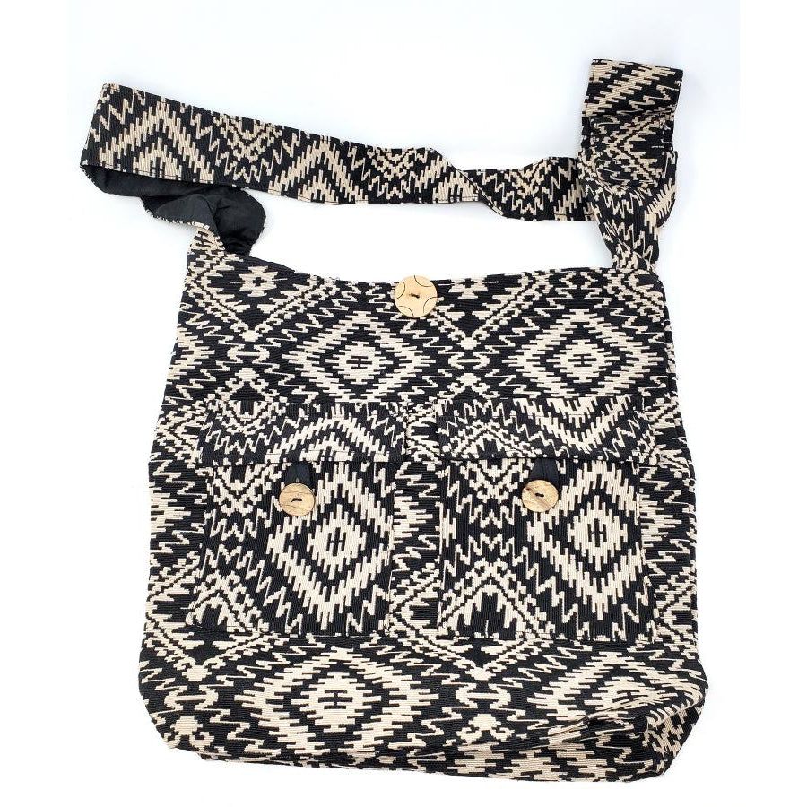 Beige &amp; Black Woven Cotton Shoulder Bag, SKU NB02, UPC 700317035633
