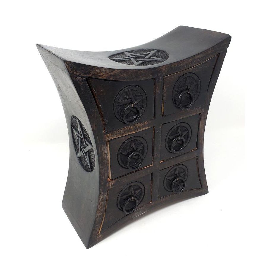 9.5&quot; Pentagram Wooden Chest with Six Drawers, SKU BOX42, UPC 700317026990