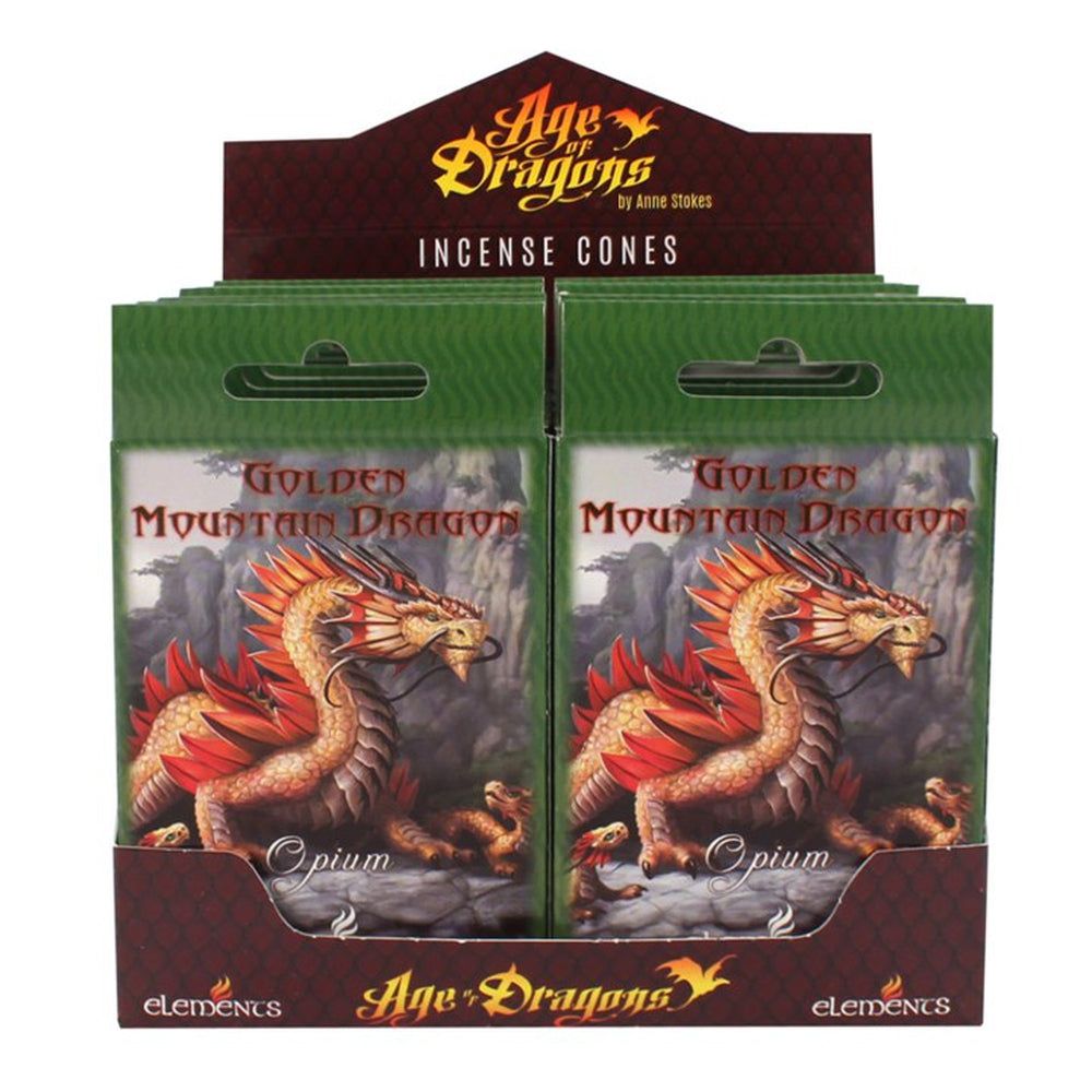Anne Stokes Incense Cones Display - Golden Mountain Dragon (12 Packs of 15 Cones), SKU PG-13818, UP…