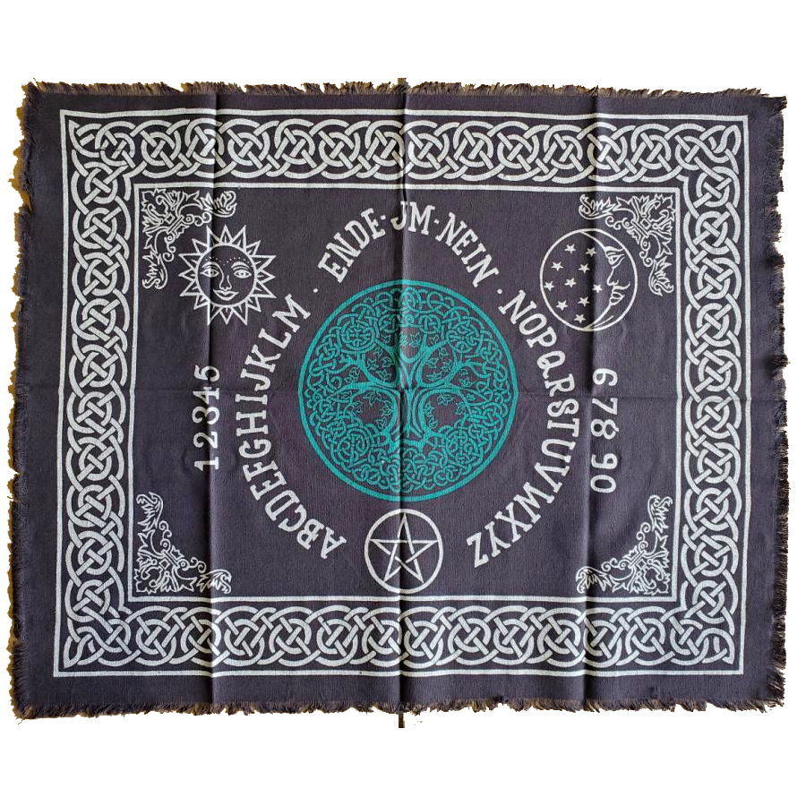 24&quot; x 30&quot; Satin Altar Cloth - Tree of Life Ouija Board on Black &amp; Green, SKU SC89-TL, UPC 700317031…