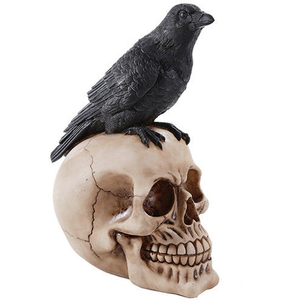 8.5&quot; Raven on Skull Statue, SKU PG-11449, UPC 700317071730