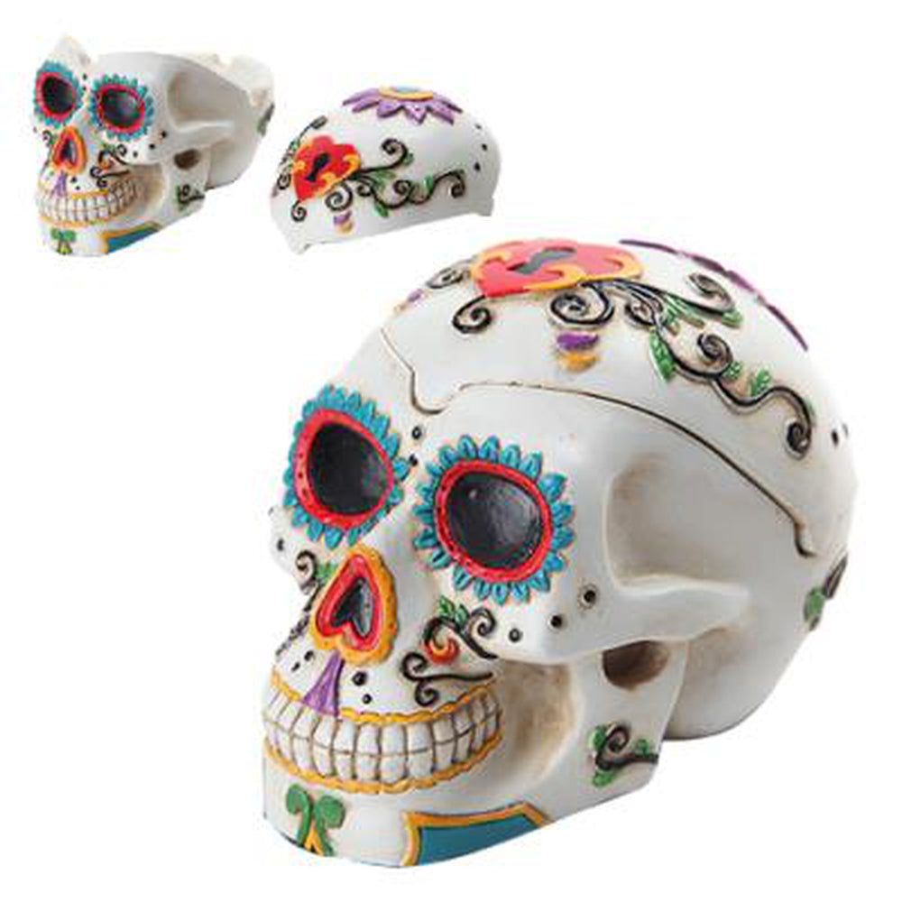 4.75&quot; Day of the Dead Ashtray Box - White, SKU PG-10256, UPC 700317038047