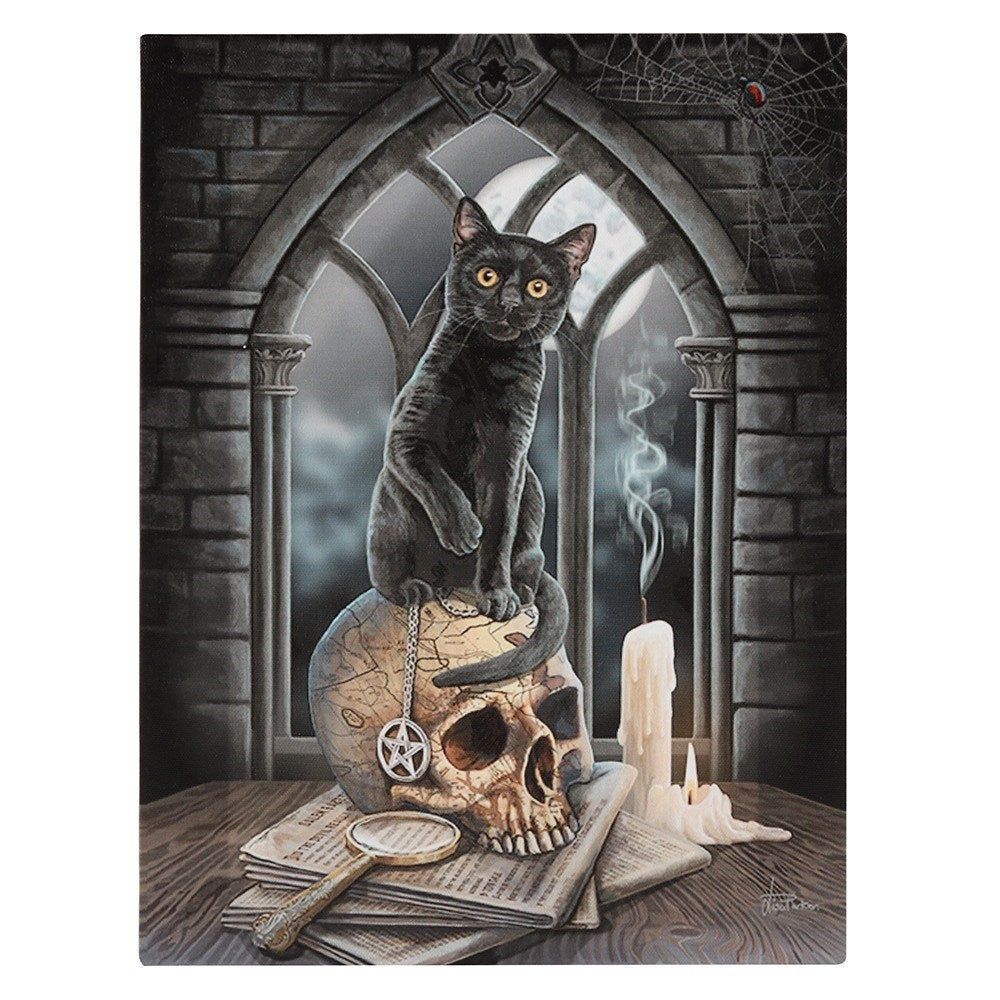9.8&quot; Lisa Parker Canvas Print - Salem Cat with Skull, SKU PG-14276, UPC 700317299530