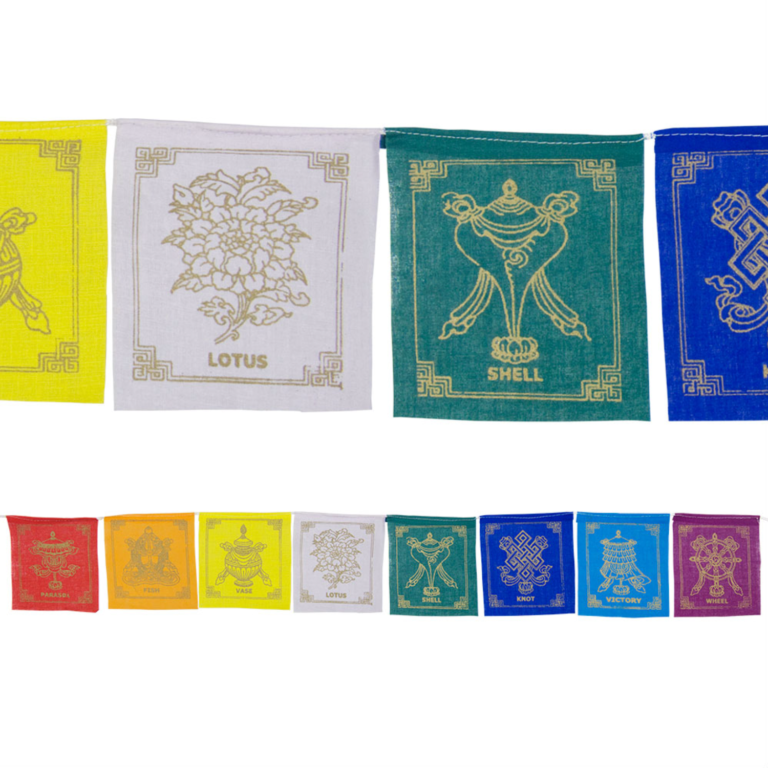 42&quot; Tibetan Prayer Flags - 8 Auspicious Symbols, SKU KH-57407, UPC 700317117605