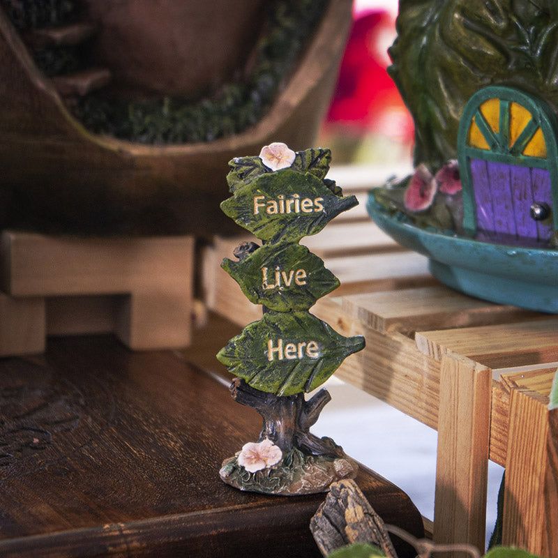 3.75&quot; Fairies Live Here Garden Sign Resin Statue, SKU PG-12584, UPC 700317030119