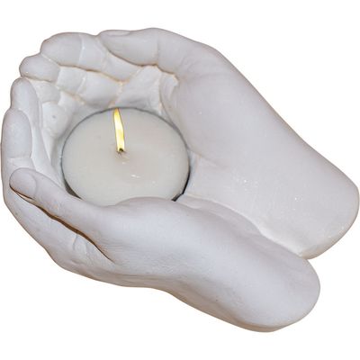 4&quot; Gypsum Cement Tealight Holder - God&#39;s Hands, SKU KH-12227, UPC 700317022237