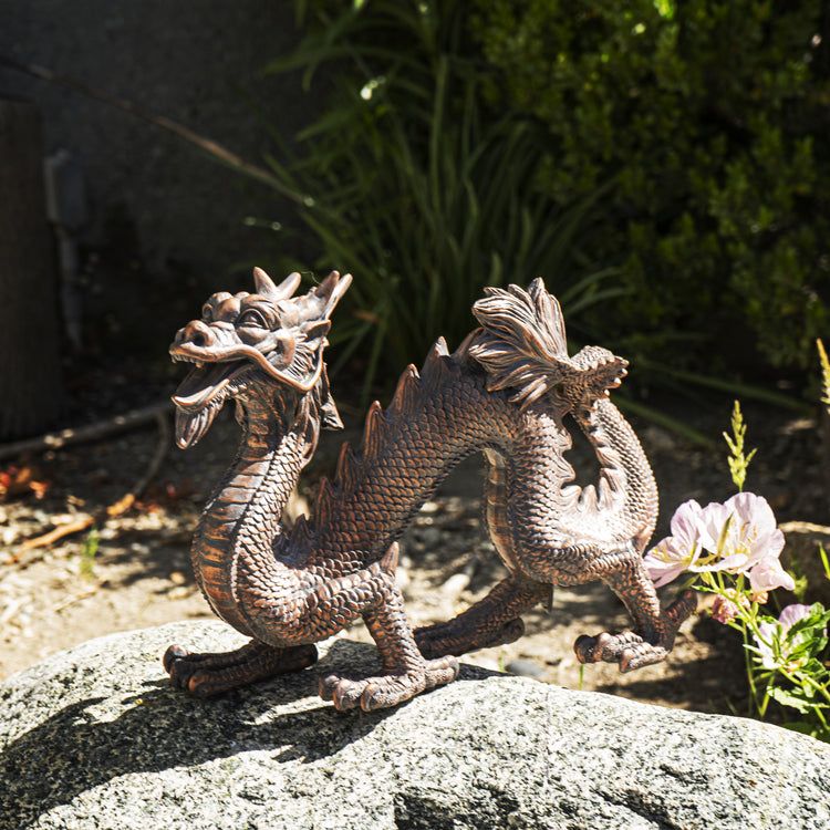 12&quot; Dragon Statue - Bronze Chinese Dragon, SKU PG-14737, UPC 700317034995