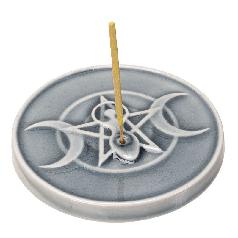 4.25&quot; Ceramic Stick Incense Holder - Triple Moon Goddess, SKU PG-15172, UPC 700317071419