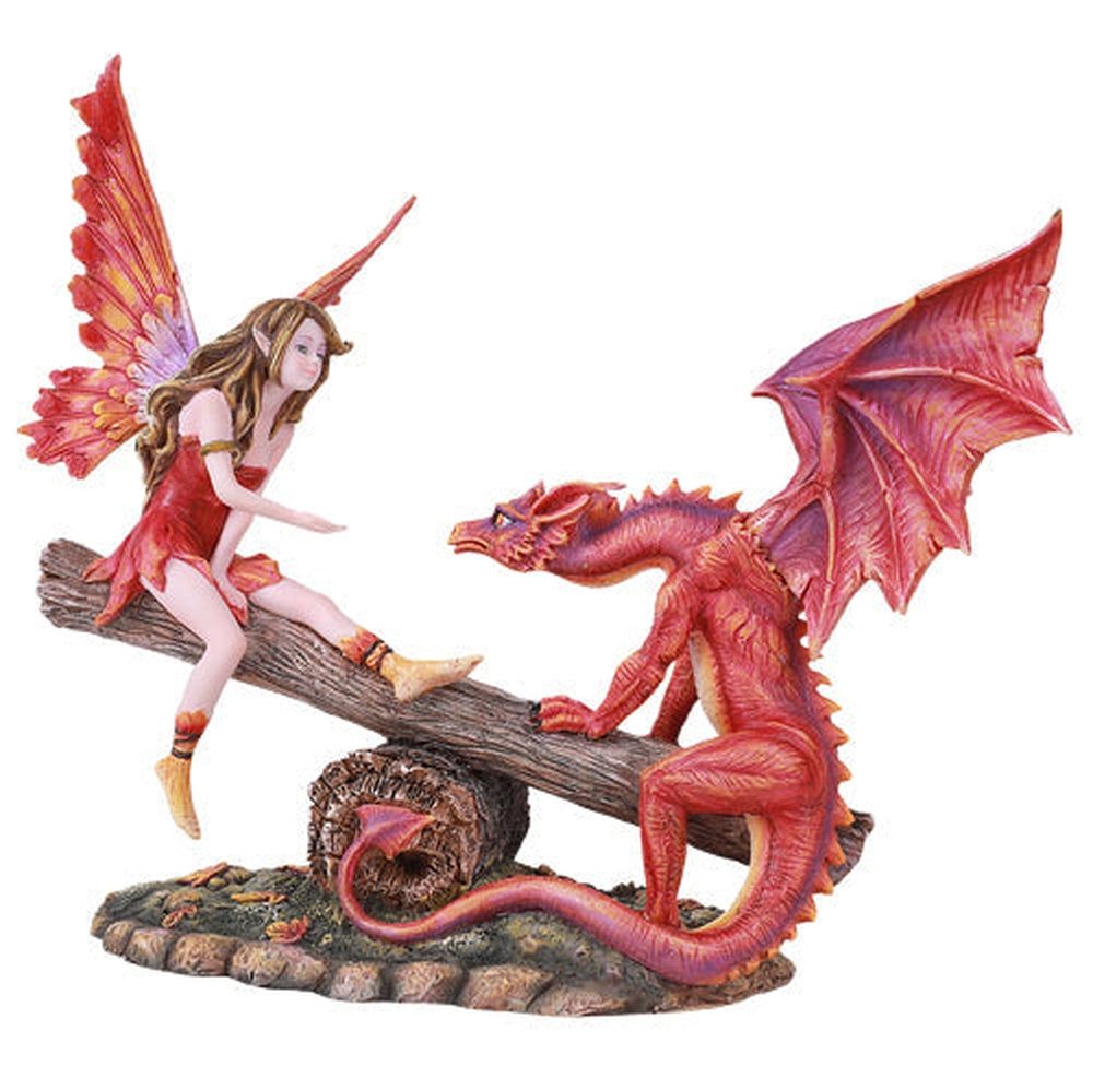 11&quot; Fairy Statue - Playing with Red Dragon on Seesaw, SKU PG-13756, UPC 700317290766