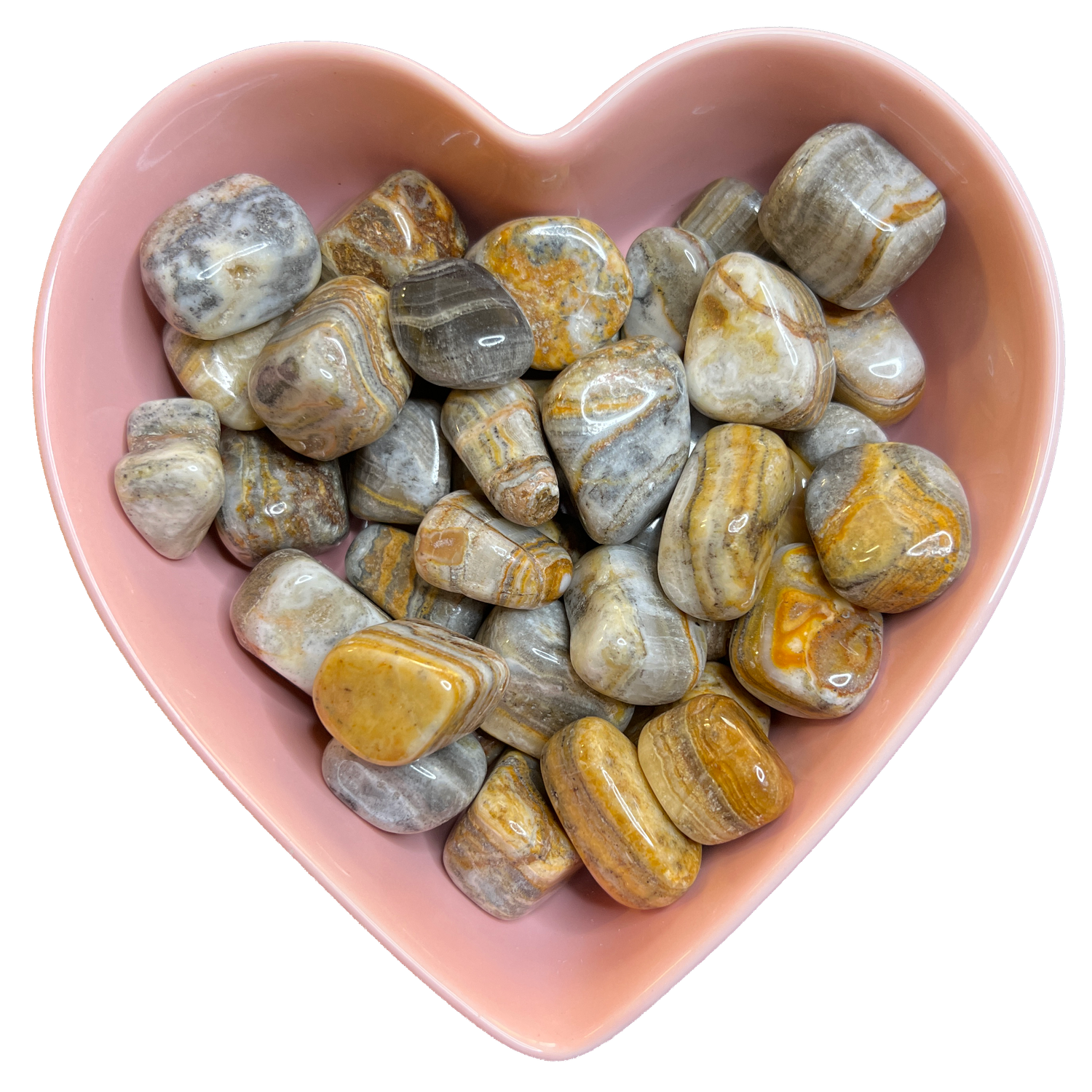 Grey &amp; Yellow Striped Onyx Tumbled Stone Natural Gemstone - One Stone, SKU TR-18, UPC 700317014706