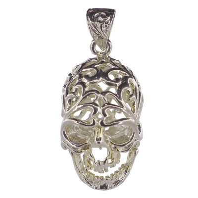 Tumbled Stone Skull Cage Pendant - Silver, SKU KH-98867, UPC 700317124931