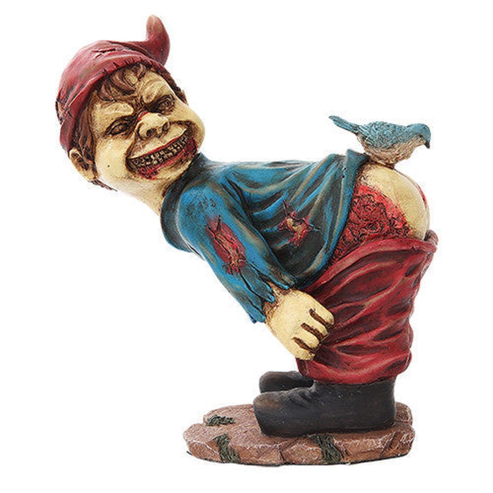 7.5&quot; Zombie Boy Mooning a Blue Bird Garden Gnome, SKU PG-10212, UPC 700317023197