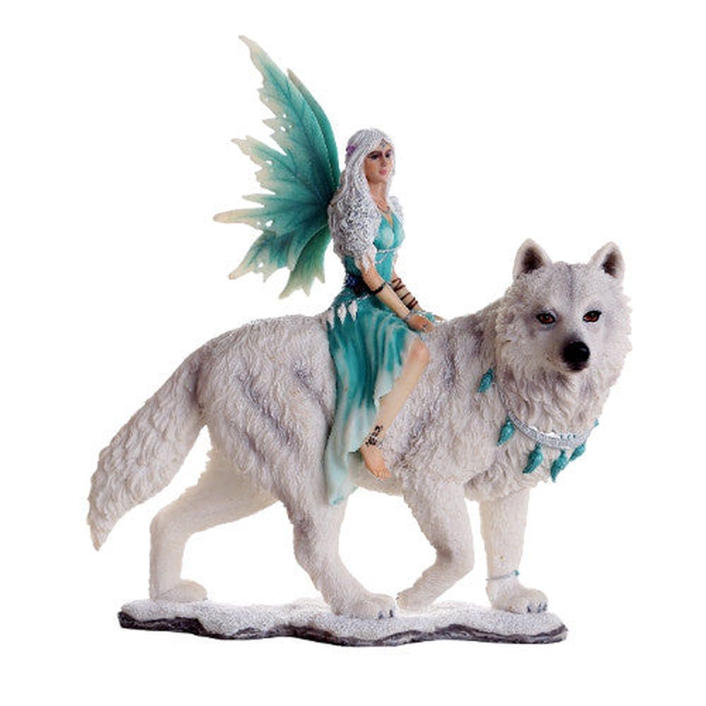 8.5&quot; Fairy Statue - Aneira Fairy with White Wolf, SKU PG-11888, UPC 700317252443