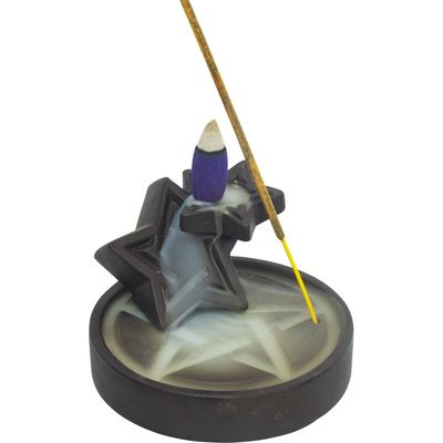 3.75&quot; Ceramic Backflow Incense Burner - Triple Pentacles, SKU KH-89704, UPC 700317022817